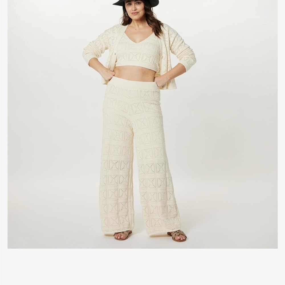 The Drop Women's Diza Pull on Flare Leg Crochet Pant
